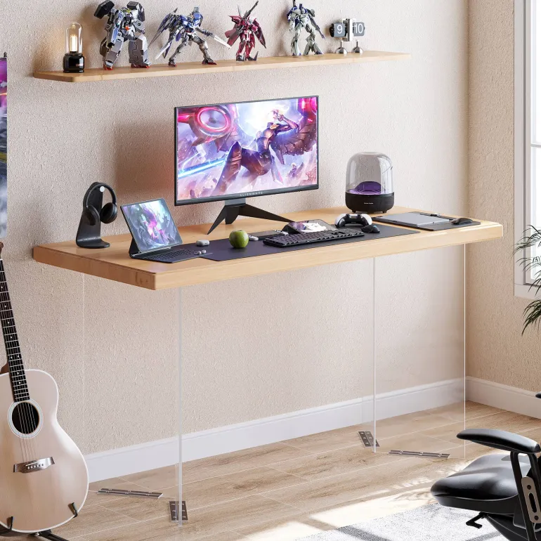 Discount Tribesigns Computer Desk, 55" Modern Study Writing Table with Acrylic Legs