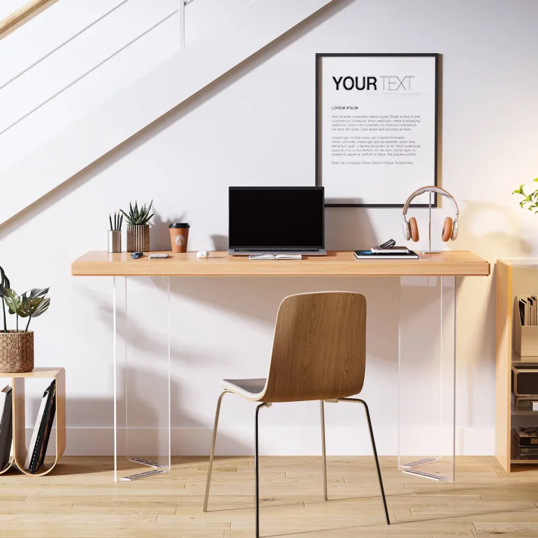Discount Tribesigns Computer Desk, 55" Modern Study Writing Table with Acrylic Legs