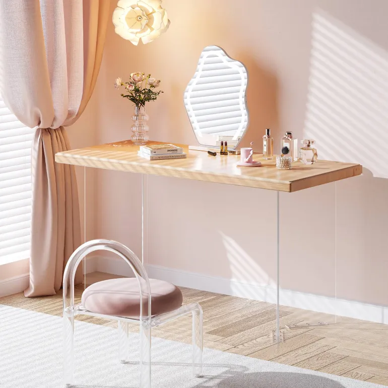 Discount Tribesigns Computer Desk, 55" Modern Study Writing Table with Acrylic Legs