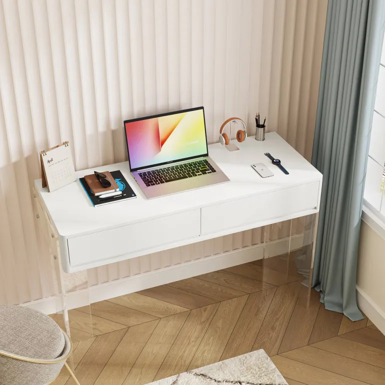 Outlet Tribesigns Computer Desk, 38" Writing Desk with 2 Drawers & Acrylic Legs