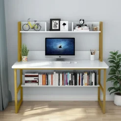 Hot Tribesigns Computer Desk, Heavy Duty Writing Desk with Hutch & Bookshelf