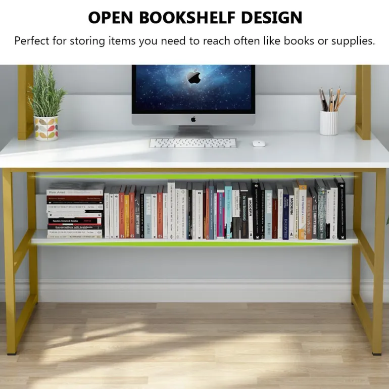 Hot Tribesigns Computer Desk, Heavy Duty Writing Desk with Hutch & Bookshelf