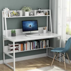 Hot Tribesigns Computer Desk, Heavy Duty Writing Desk with Hutch & Bookshelf