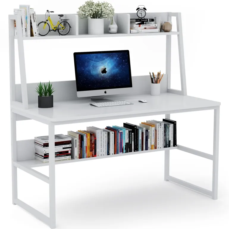Hot Tribesigns Computer Desk, Heavy Duty Writing Desk with Hutch & Bookshelf