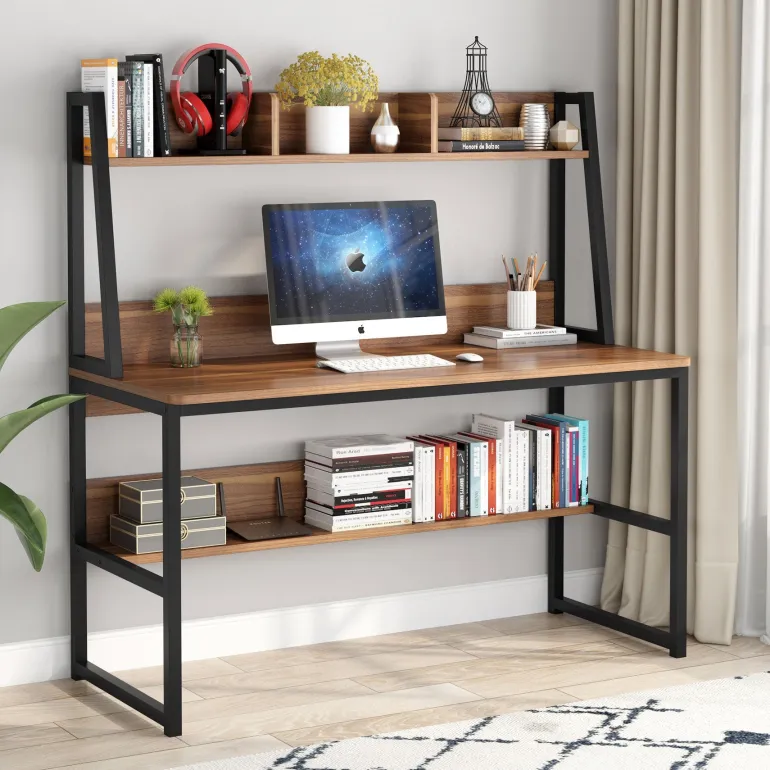 Hot Tribesigns Computer Desk, Heavy Duty Writing Desk with Hutch & Bookshelf