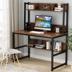 Clearance Tribesigns Computer Desk, Home Office Desk Study Desk with Hutch and Shelves