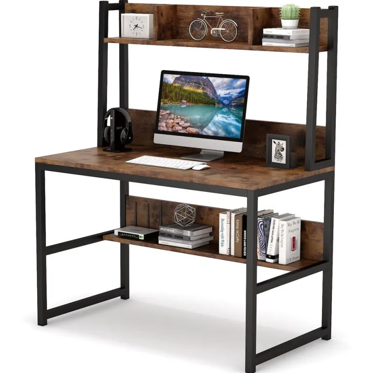 Clearance Tribesigns Computer Desk, Home Office Desk Study Desk with Hutch and Shelves