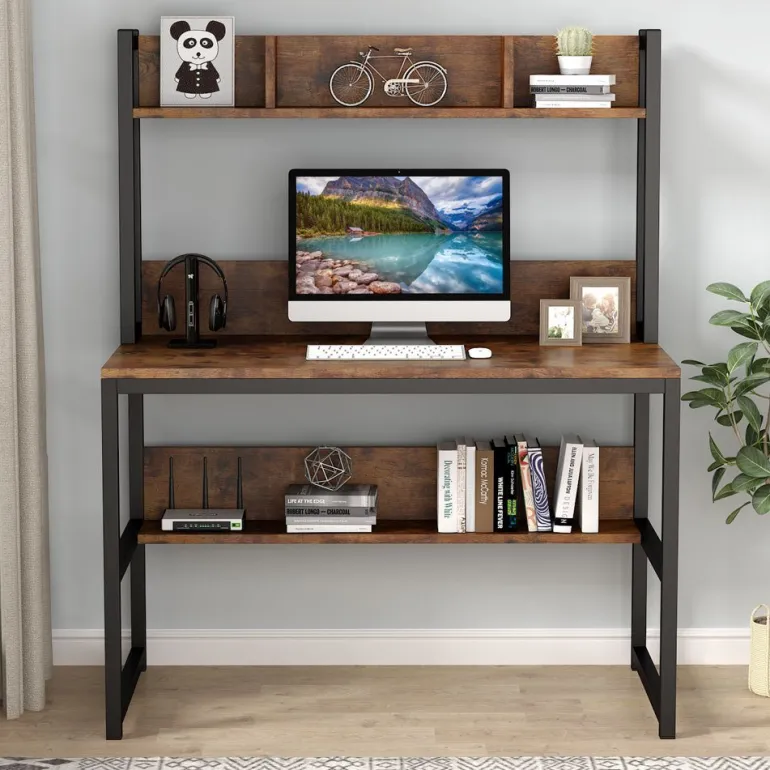 Clearance Tribesigns Computer Desk, Home Office Desk Study Desk with Hutch and Shelves