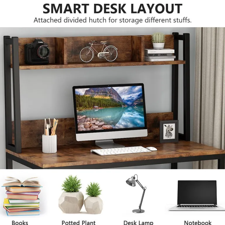 Clearance Tribesigns Computer Desk, Home Office Desk Study Desk with Hutch and Shelves