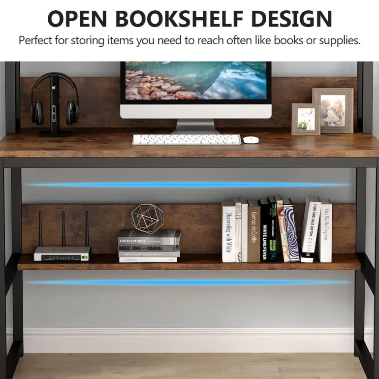 Clearance Tribesigns Computer Desk, Home Office Desk Study Desk with Hutch and Shelves