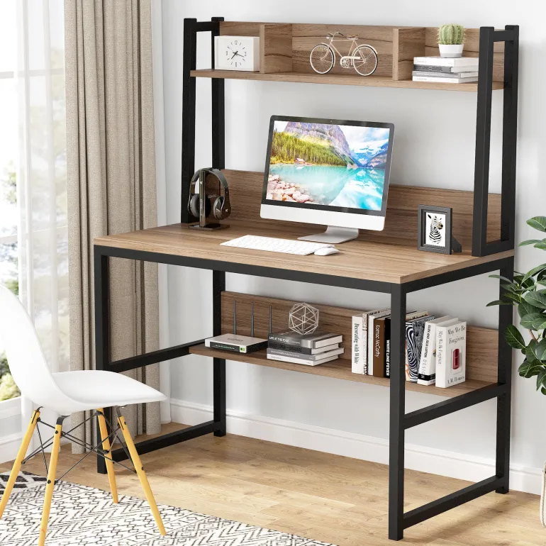 Clearance Tribesigns Computer Desk, Home Office Desk Study Desk with Hutch and Shelves