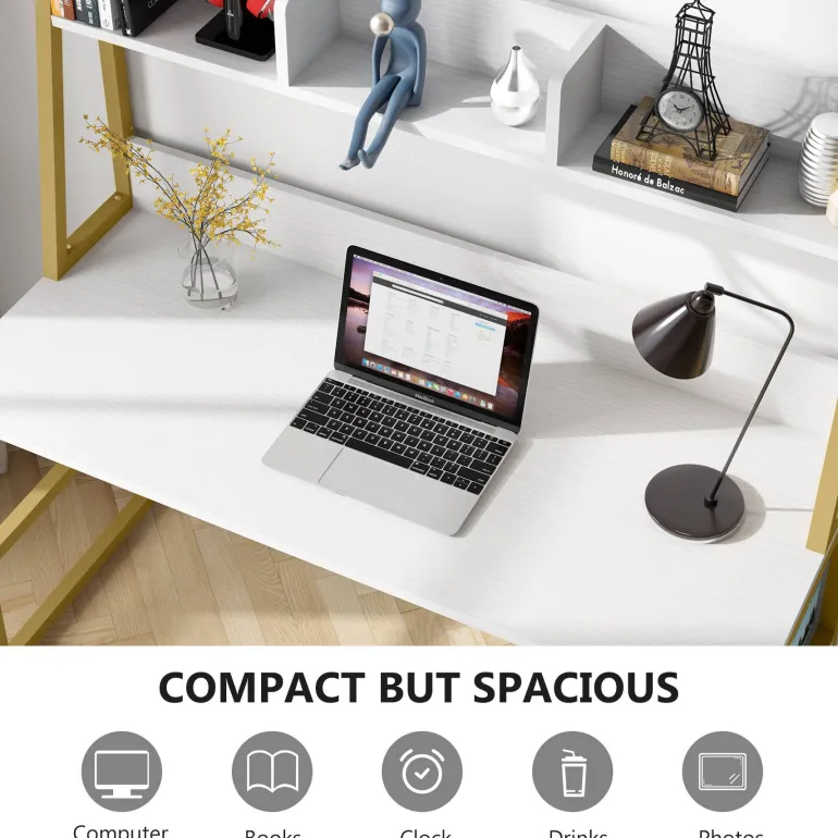 Best Tribesigns Computer Desk, Home Office Desk with Hutch and Storage Shelf