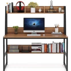 Best Tribesigns Computer Desk, Home Office Desk with Hutch and Storage Shelf