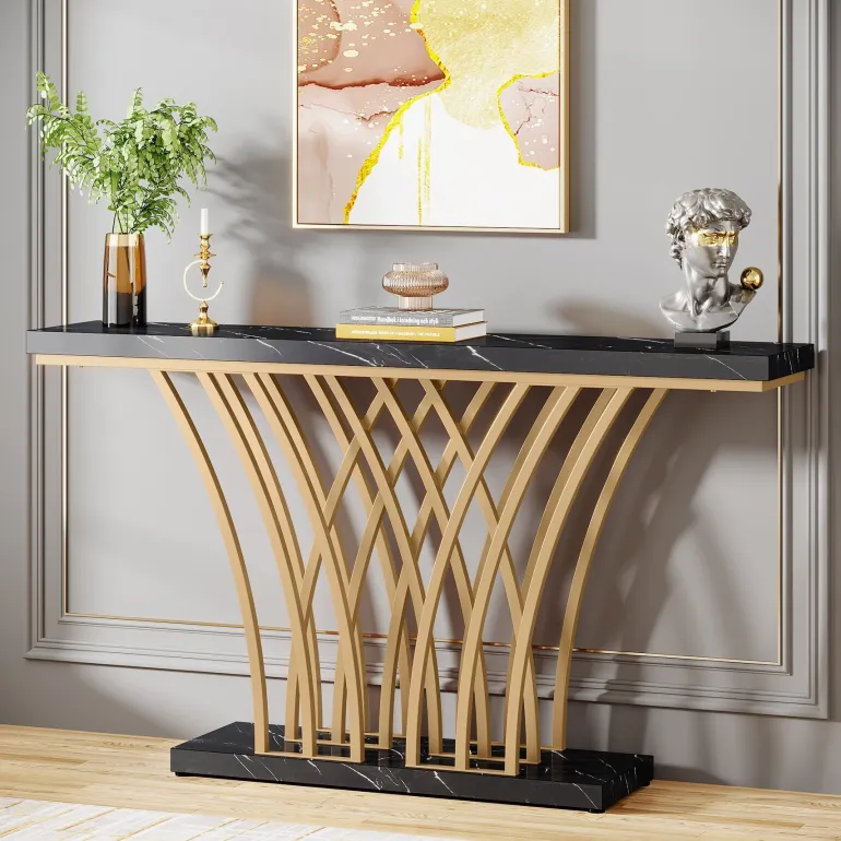 Flash Sale Tribesigns Console Table, 59 " Faux Marble Entryway Table with Geometric Metal Base