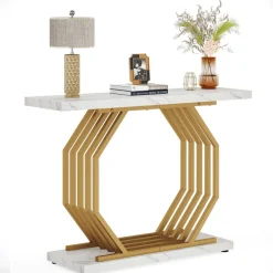 Sale Tribesigns Console Table, 40" Faux Marble Sofa Table with Geometric Metal Base