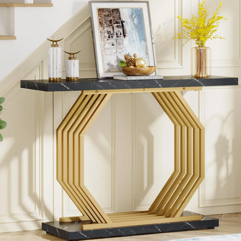 Sale Tribesigns Console Table, 40" Faux Marble Sofa Table with Geometric Metal Base