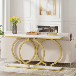 Best Sale Tribesigns Console Table, 55 inch Faux Marble Entryway Sofa Table
