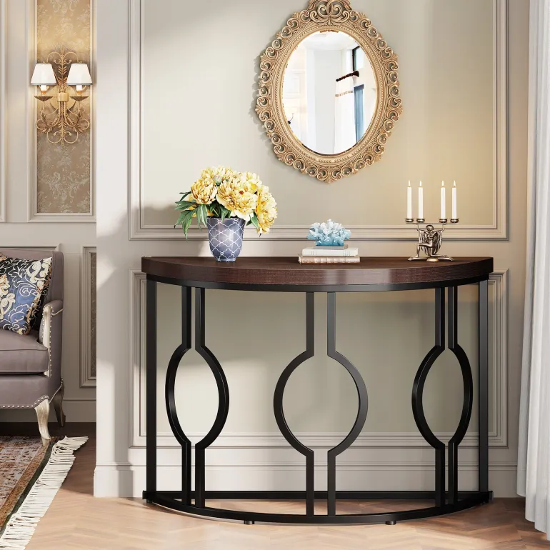 Cheap Tribesigns Console Table, 43" Industrial Half Moon Shaped Sofa Table