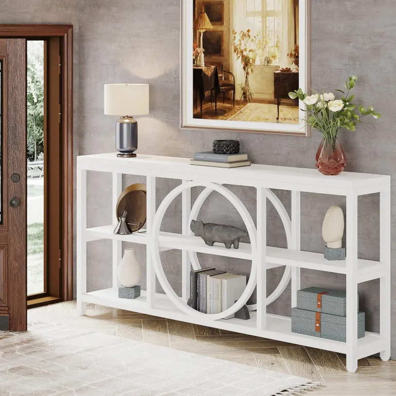 Sale Tribesigns Console Table, 70.9" Narrow Sofa Table with 3 Tier Storage Shelves