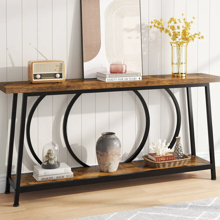 Best Sale Tribesigns Console Table, 70.9" Sofa Entryway Table with 2 Open Storage Shelves