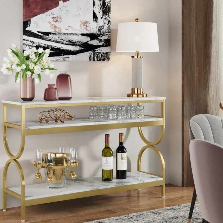 Discount Tribesigns Console Table, 55" Sofa Table with 3-Tier Storage Shelves