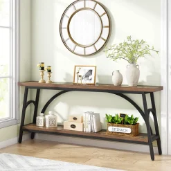 Flash Sale Tribesigns Console Table, 70.8” Sofa Tables Entryway Table with 2 Tier Wood Shelves