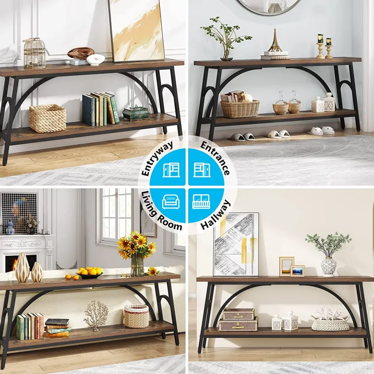 Flash Sale Tribesigns Console Table, 70.8” Sofa Tables Entryway Table with 2 Tier Wood Shelves