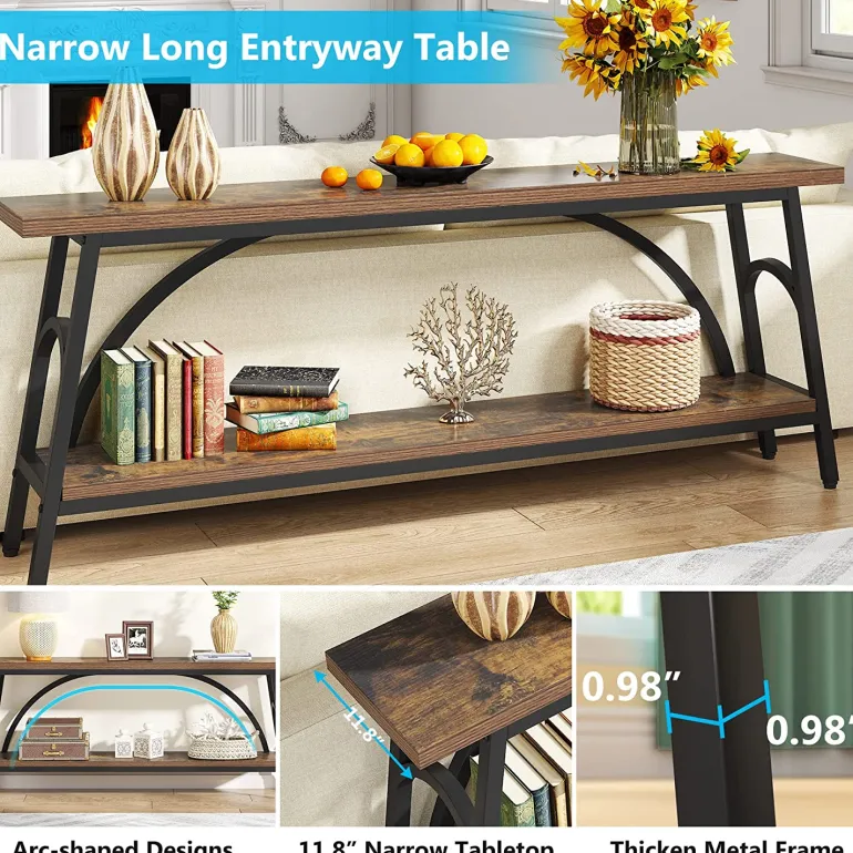 Flash Sale Tribesigns Console Table, 70.8” Sofa Tables Entryway Table with 2 Tier Wood Shelves