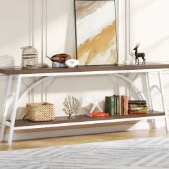 Flash Sale Tribesigns Console Table, 70.8” Sofa Tables Entryway Table with 2 Tier Wood Shelves