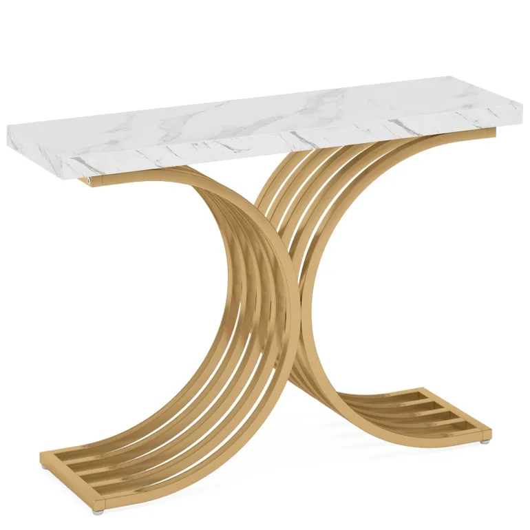 Online Tribesigns Console Table, Modern Faux Marble Entryway Sofa Table with Metal Base