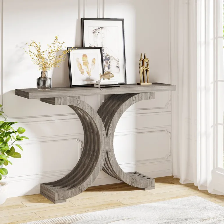 Online Tribesigns Console Table, Modern Faux Marble Entryway Sofa Table with Metal Base