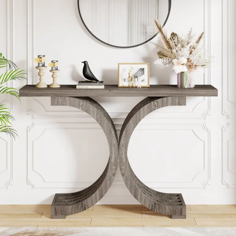 Online Tribesigns Console Table, Modern Faux Marble Entryway Sofa Table with Metal Base