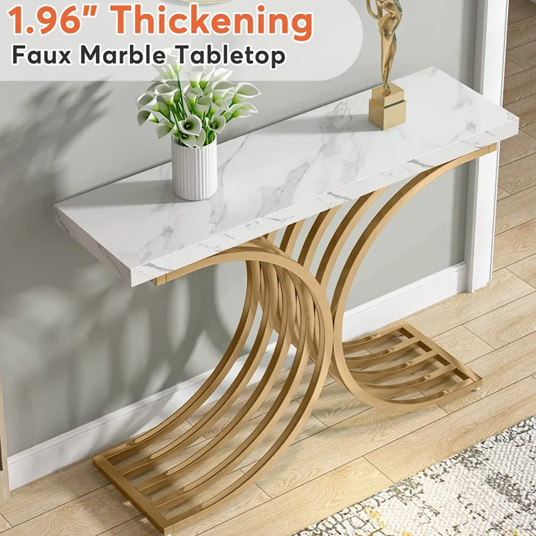 Online Tribesigns Console Table, Modern Faux Marble Entryway Sofa Table with Metal Base
