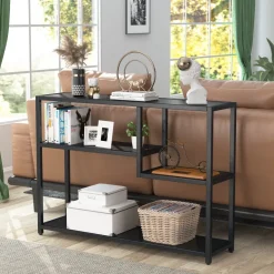 New Tribesigns Console Table, Small Black Entryway Table with Storage Shelves