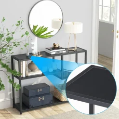 New Tribesigns Console Table, Small Black Entryway Table with Storage Shelves