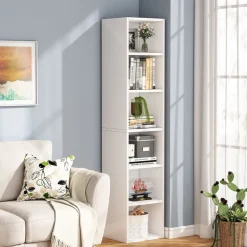 Online Tribesigns Corner Bookcase, Modern 6 Tier Narrow Cube Display Shelves, White