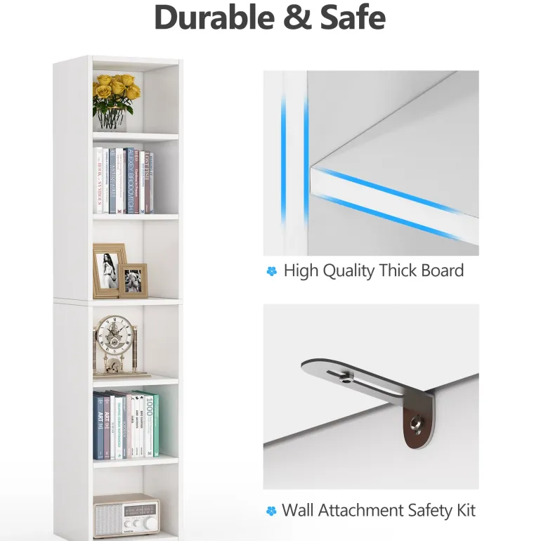 Online Tribesigns Corner Bookcase, Modern 6 Tier Narrow Cube Display Shelves, White