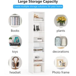 Online Tribesigns Corner Bookcase, Modern 6 Tier Narrow Cube Display Shelves, White