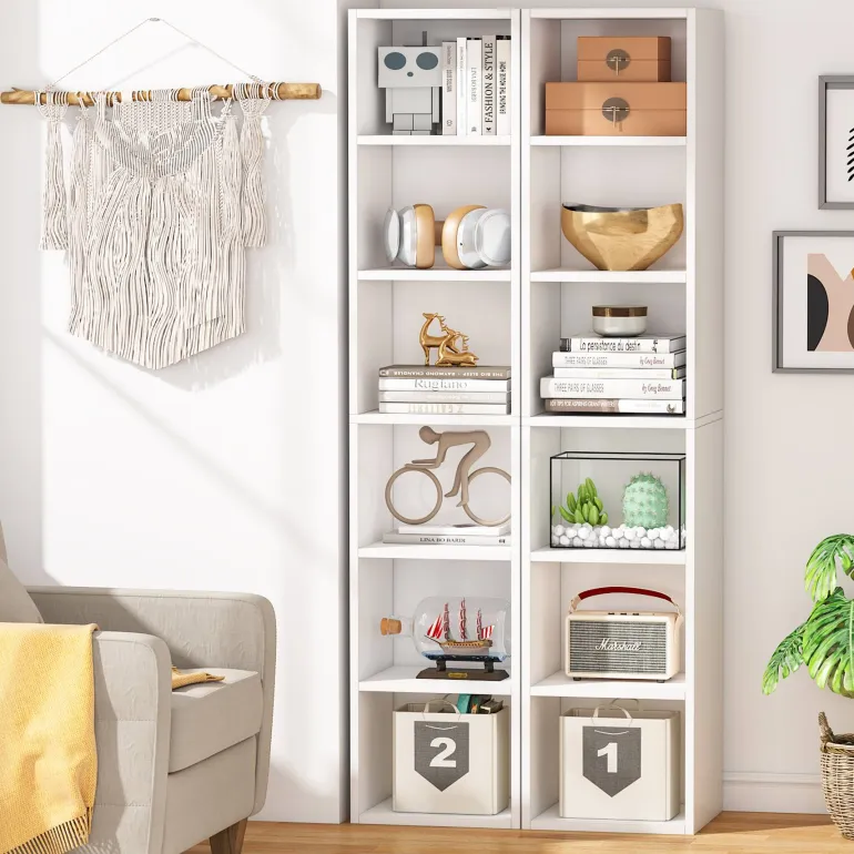 Online Tribesigns Corner Bookcase, Modern 6 Tier Narrow Cube Display Shelves, White