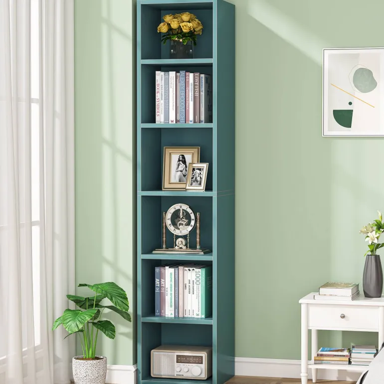 Online Tribesigns Corner Bookcase, Modern 6 Tier Narrow Cube Display Shelves, White