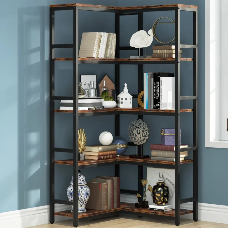 Cheap Tribesigns Corner Bookshelf, Industrial Bookcase Etagere Display Rack