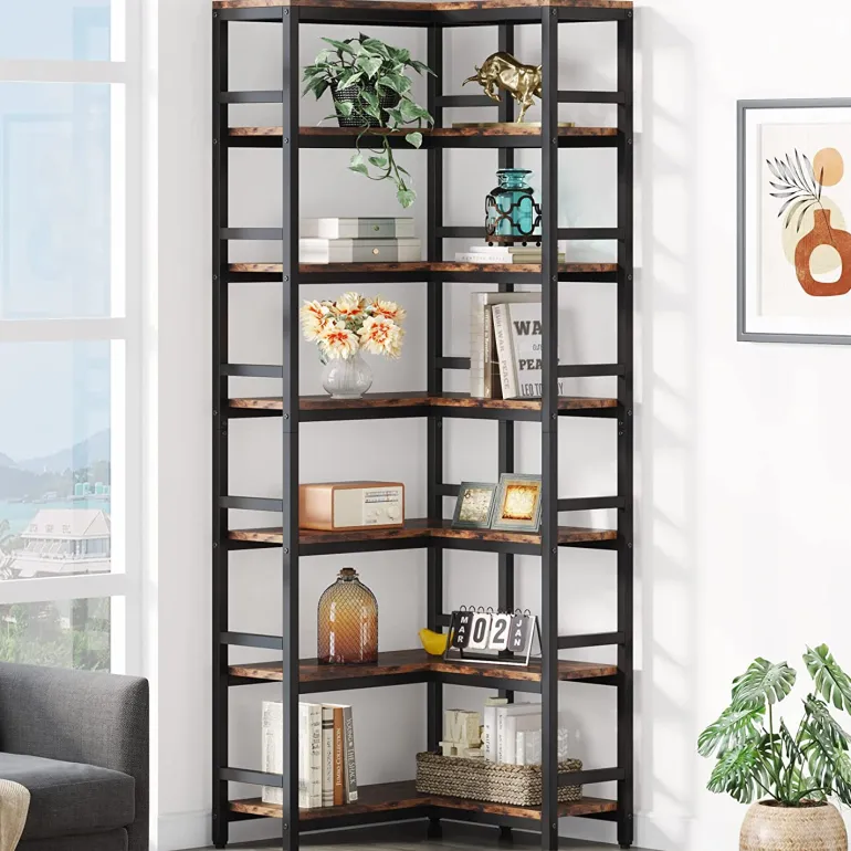 Cheap Tribesigns Corner Bookshelf, Industrial Bookcase Etagere Display Rack