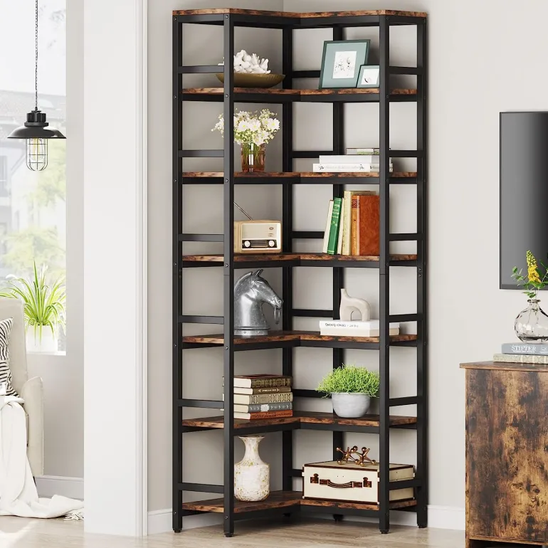 Cheap Tribesigns Corner Bookshelf, Industrial Bookcase Etagere Display Rack
