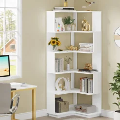 New Tribesigns Corner Bookshelf, 6-Tier Corner Bookcase Display Rack