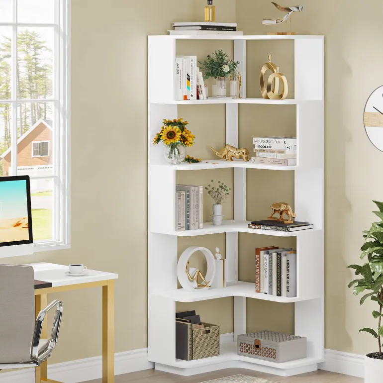 New Tribesigns Corner Bookshelf, 6-Tier Corner Bookcase Display Rack