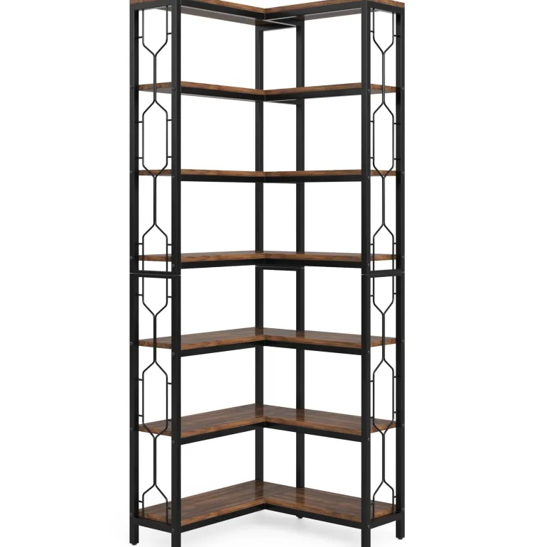 Clearance Tribesigns Corner Bookshelf, 7-Tier Industrial Corner Etagere Bookcase