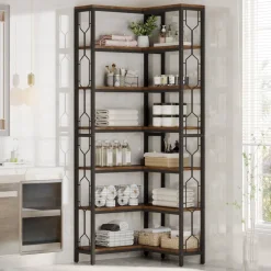 Clearance Tribesigns Corner Bookshelf, 7-Tier Industrial Corner Etagere Bookcase