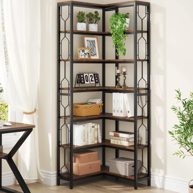 Clearance Tribesigns Corner Bookshelf, 7-Tier Industrial Corner Etagere Bookcase