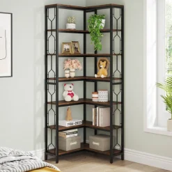 Clearance Tribesigns Corner Bookshelf, 7-Tier Industrial Corner Etagere Bookcase