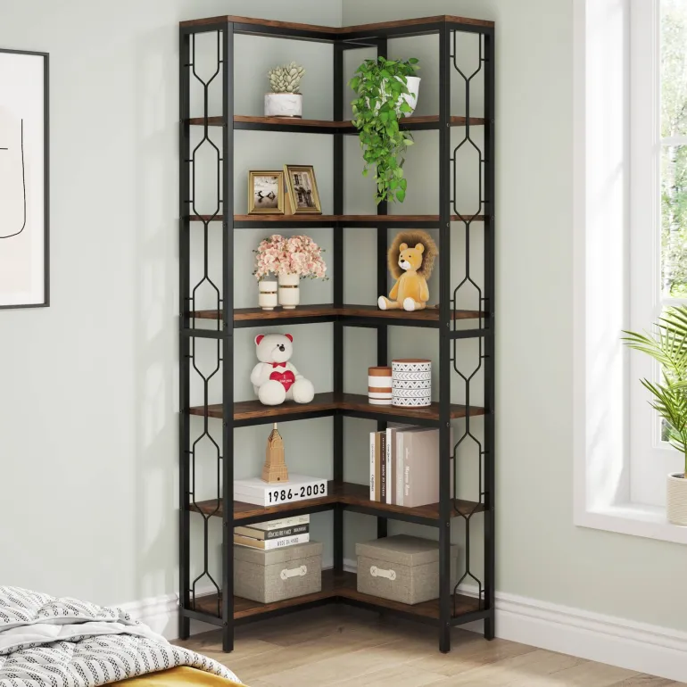 Clearance Tribesigns Corner Bookshelf, 7-Tier Industrial Corner Etagere Bookcase